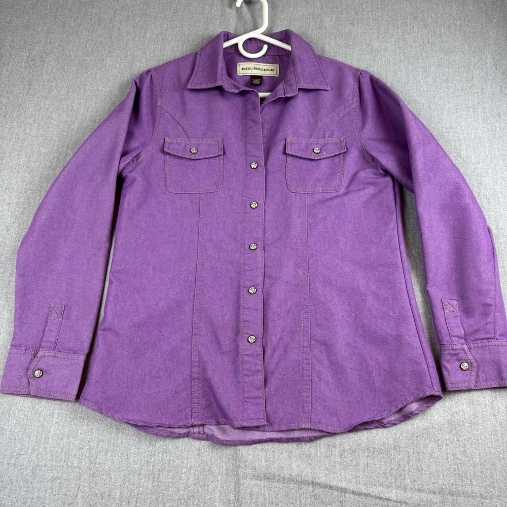 Bit & Bridle Women's Denim Button-Up Western Shirt Snap Closures Pockets Small